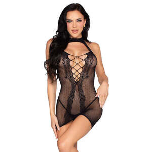 Leg Avenue - Dottedkiss and Tell Open Back Mini Dress  - Black